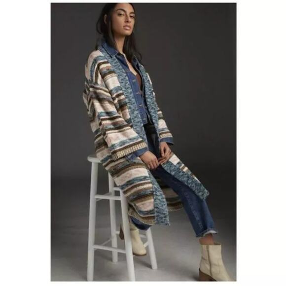 Anthropologie Lizzie Shimmer Knit Longline Cardigan Duster Kimono One Size - Picture 1 of 15